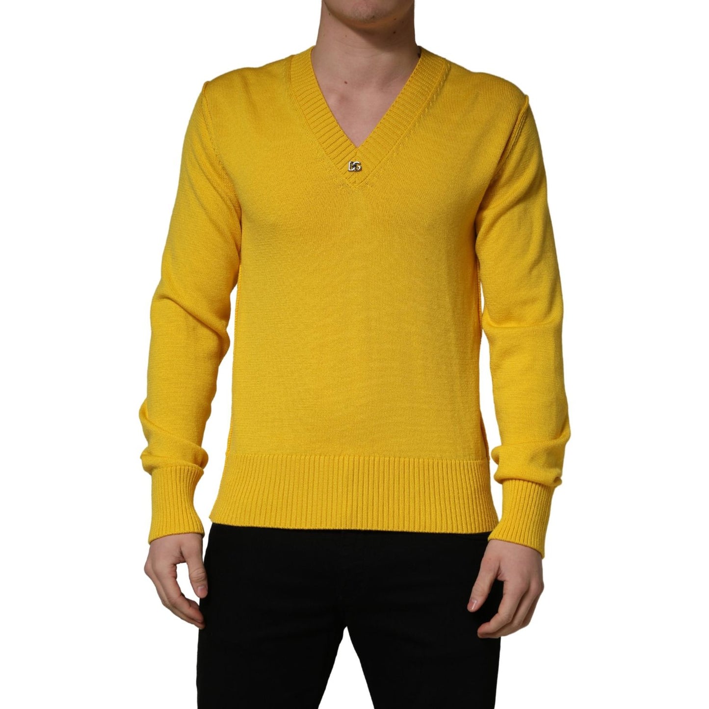 Dolce & Gabbana Wool Knitted V-Neck Pullover Yellow