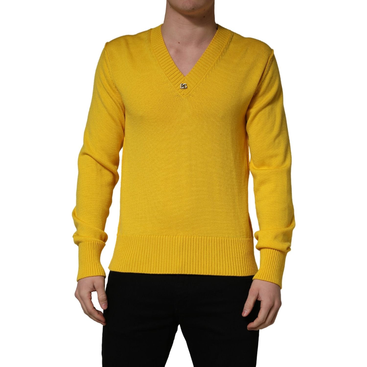 Dolce & Gabbana Wool Knitted V-Neck Pullover Yellow