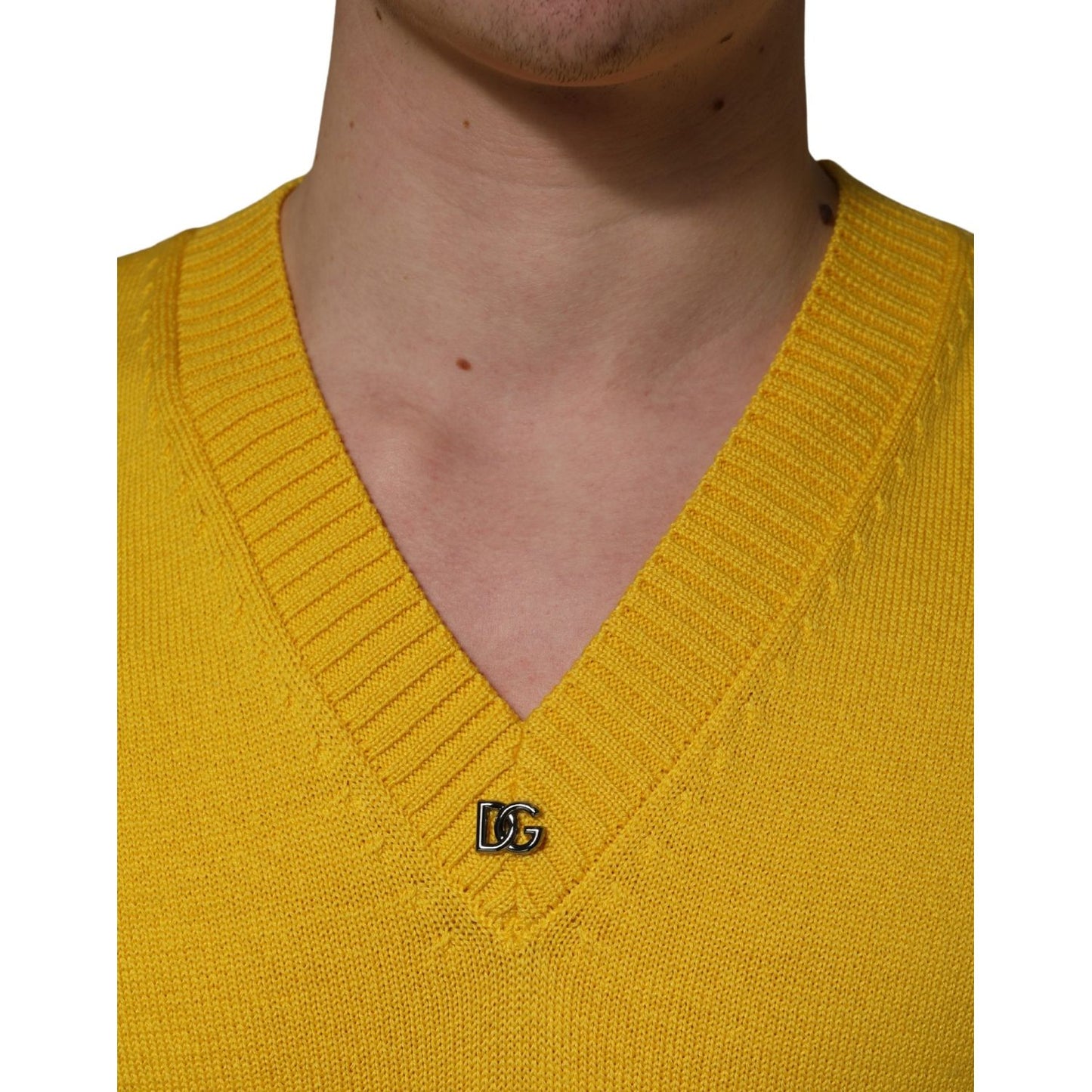 Dolce & Gabbana Wool Knitted V-Neck Pullover Yellow