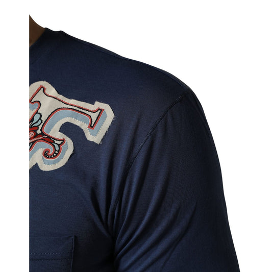Dolce & Gabbana Navy Blue Cotton Graphic Crew Neck T-shirt