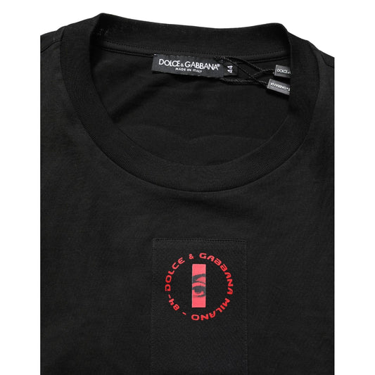 Dolce & Gabbana Black Cotton Jersey Logo Patch Crew Neck T-shirt