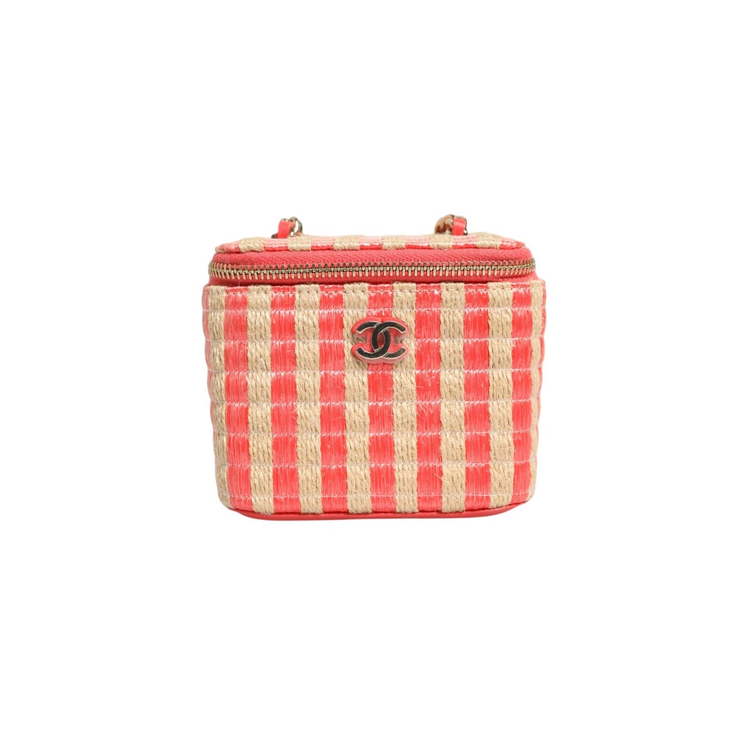Chanel Raffia Jute Striped Mini Vanity Case