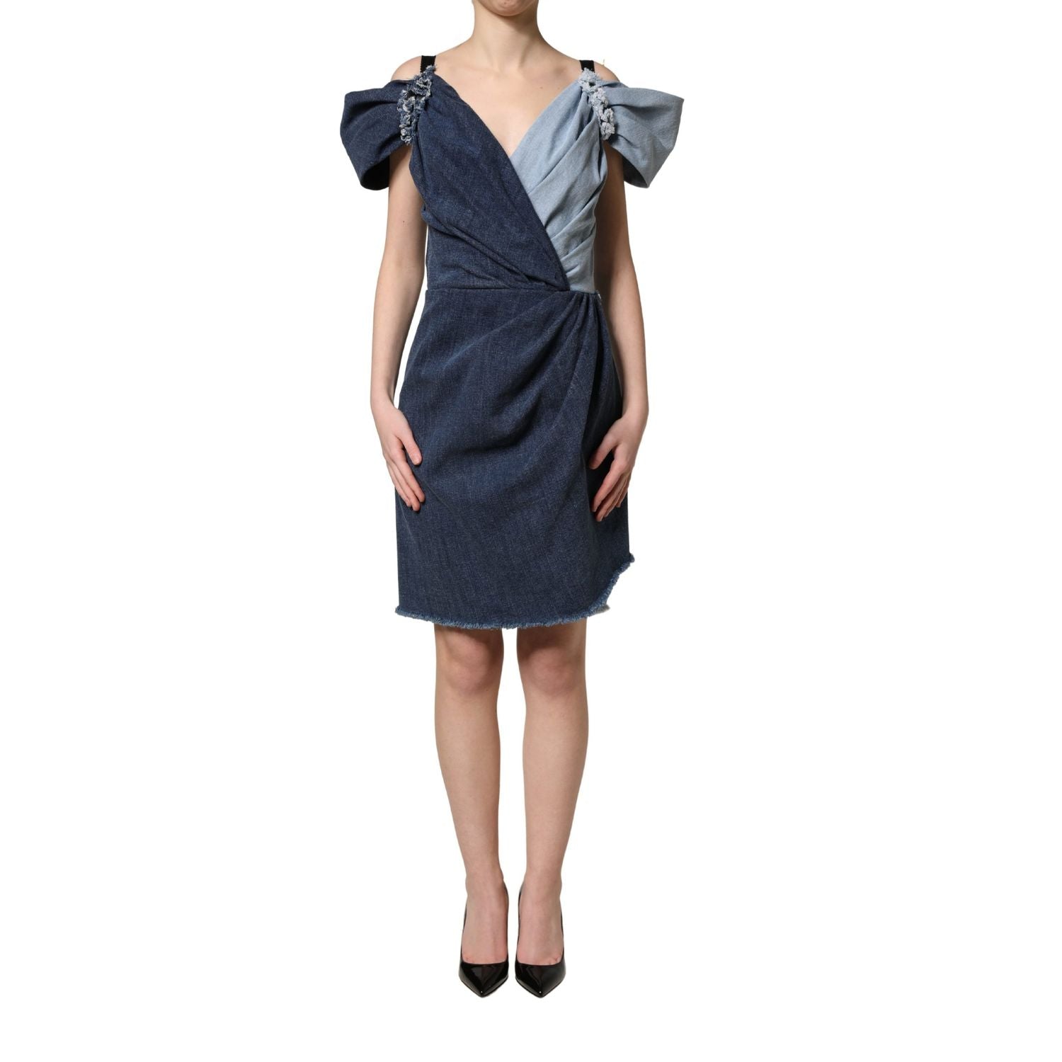 Dolce & Gabbana Blue Cotton Patchwork Denim Mini Sheath Dress