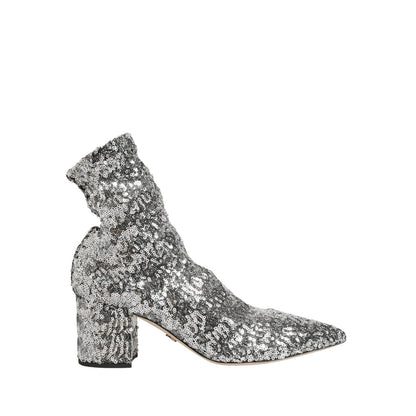 Dolce & Gabbana Silver Sequined Short Boots Stretch Shoes