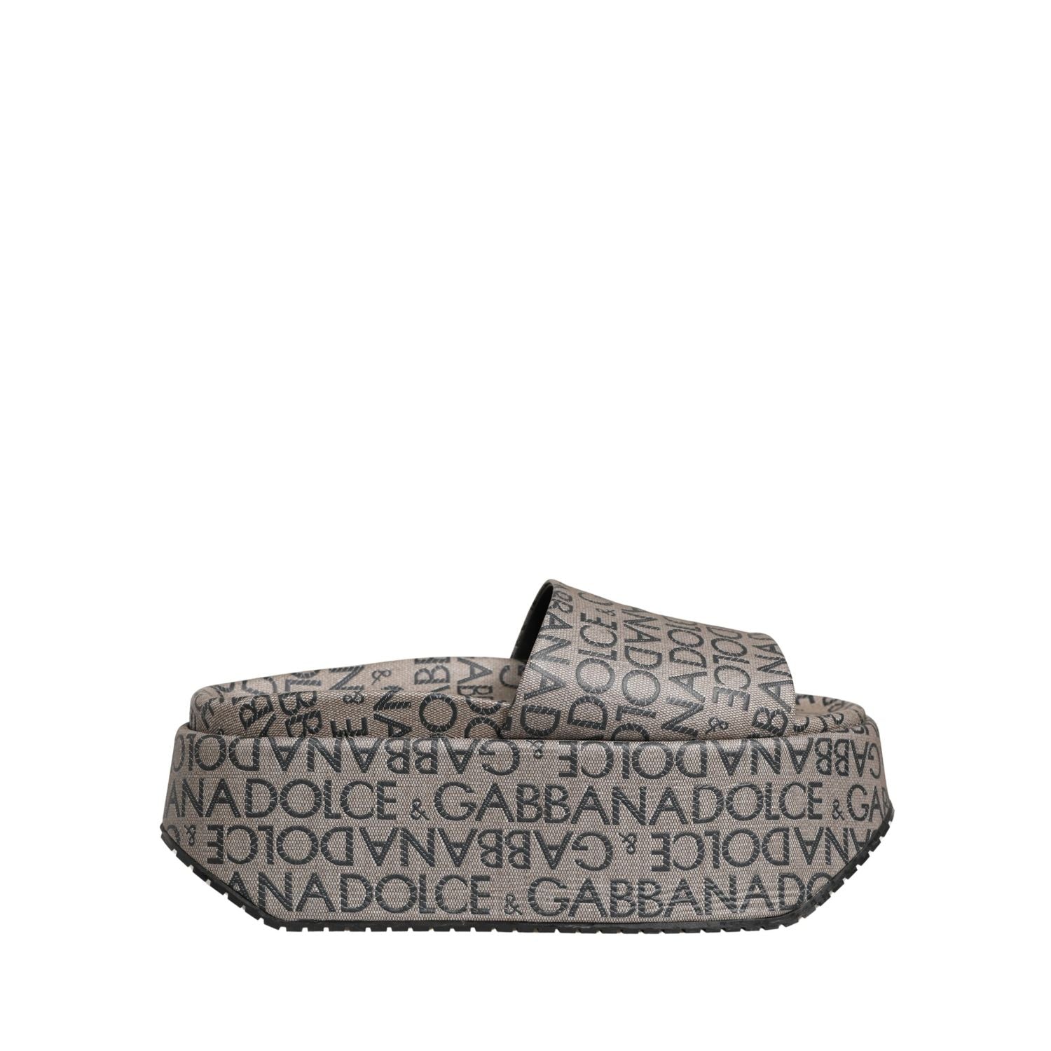 Dolce & Gabbana Gray Leather Monogram Logo Sandals Shoes