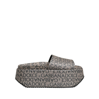 Dolce & Gabbana Gray Leather Monogram Logo Sandals Shoes