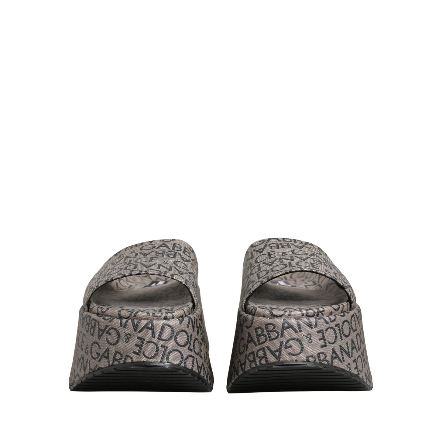 Dolce & Gabbana Gray Leather Monogram Logo Sandals Shoes