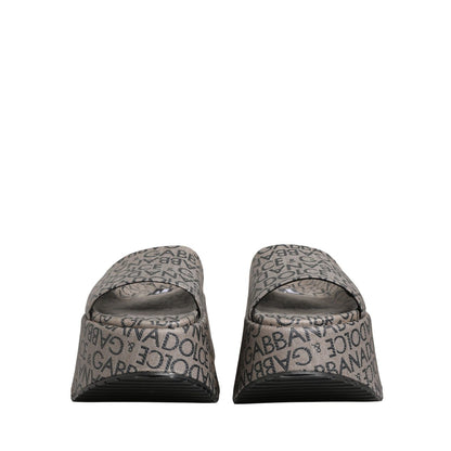 Dolce & Gabbana Gray Leather Monogram Logo Sandals Shoes