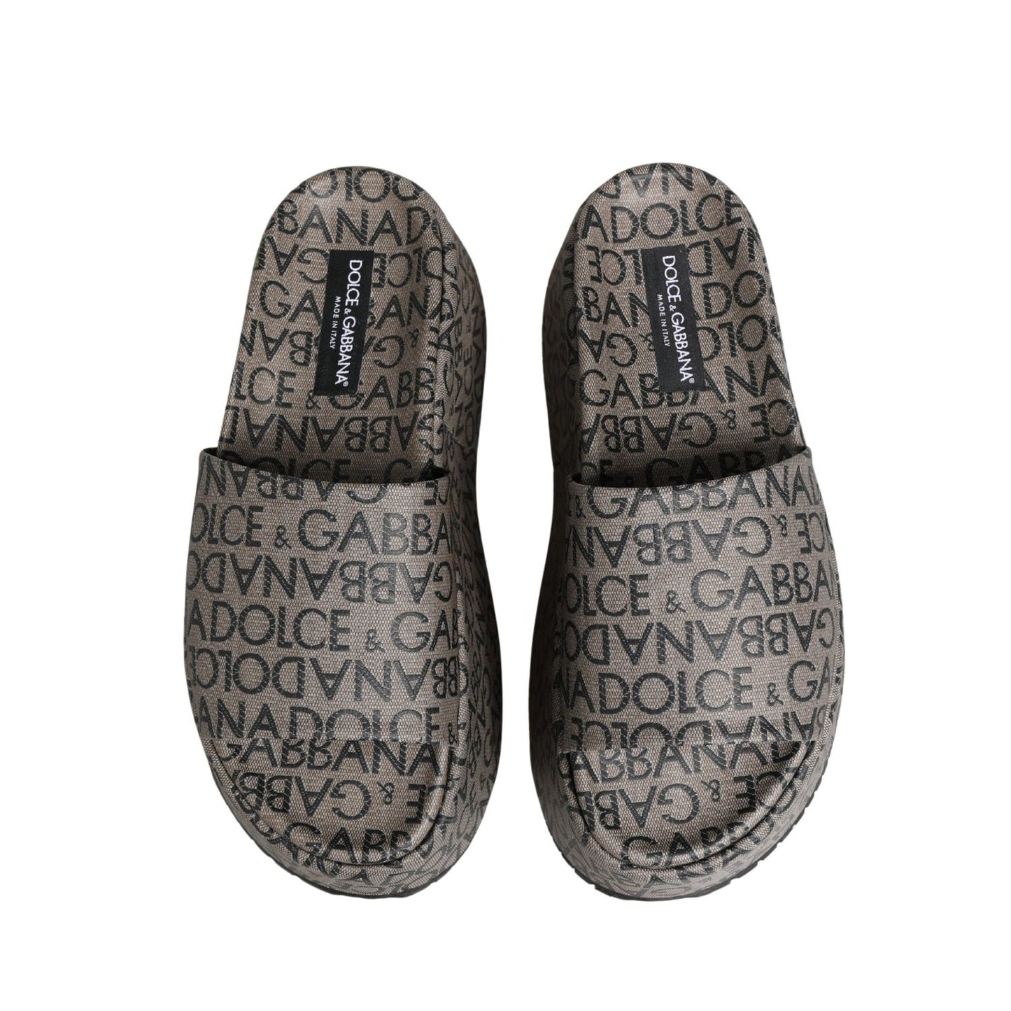 Dolce & Gabbana Gray Leather Monogram Logo Sandals Shoes