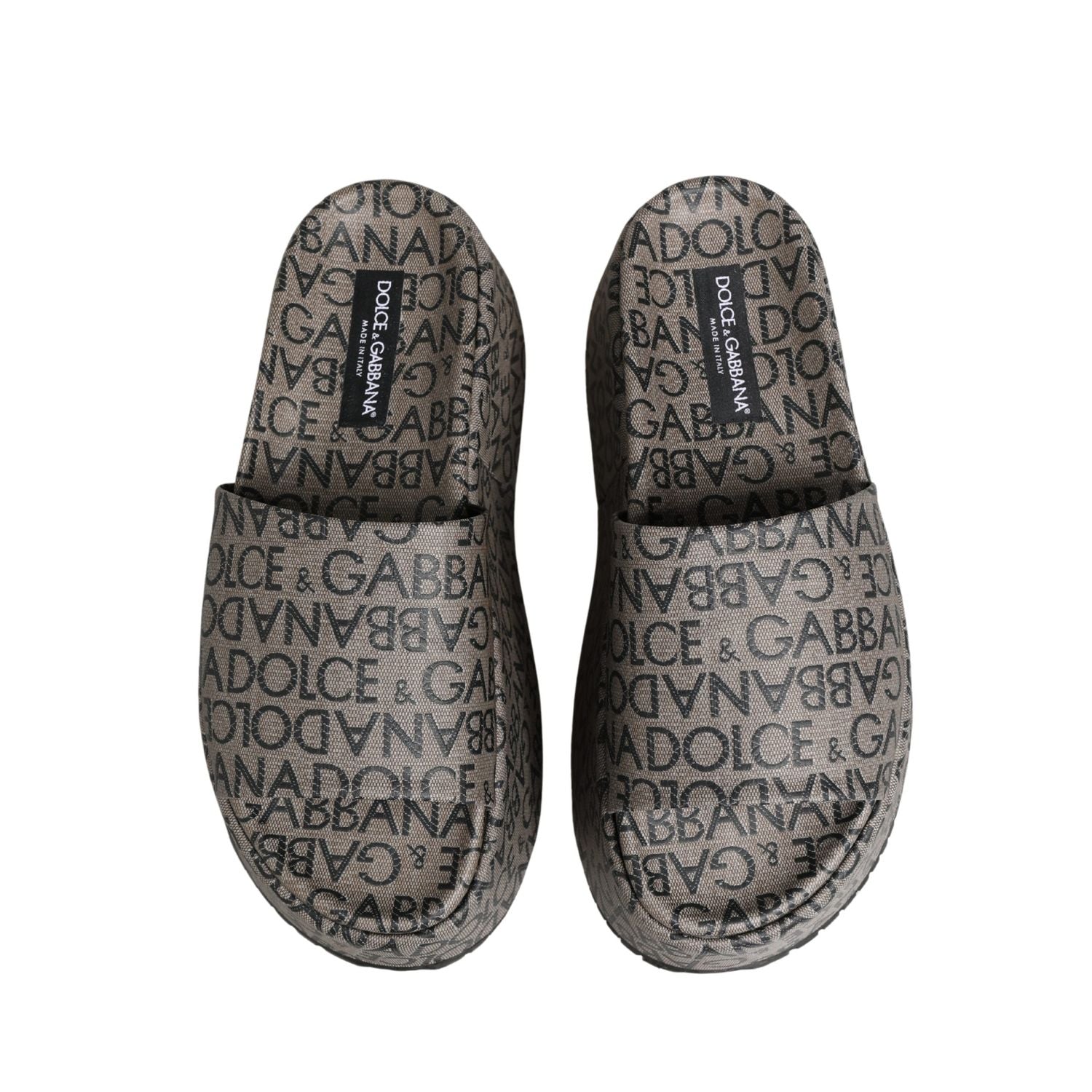 Dolce & Gabbana Gray Leather Monogram Logo Sandals Shoes