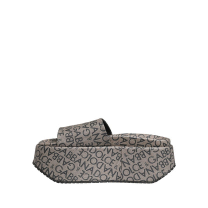 Dolce & Gabbana Gray Leather Monogram Logo Sandals Shoes