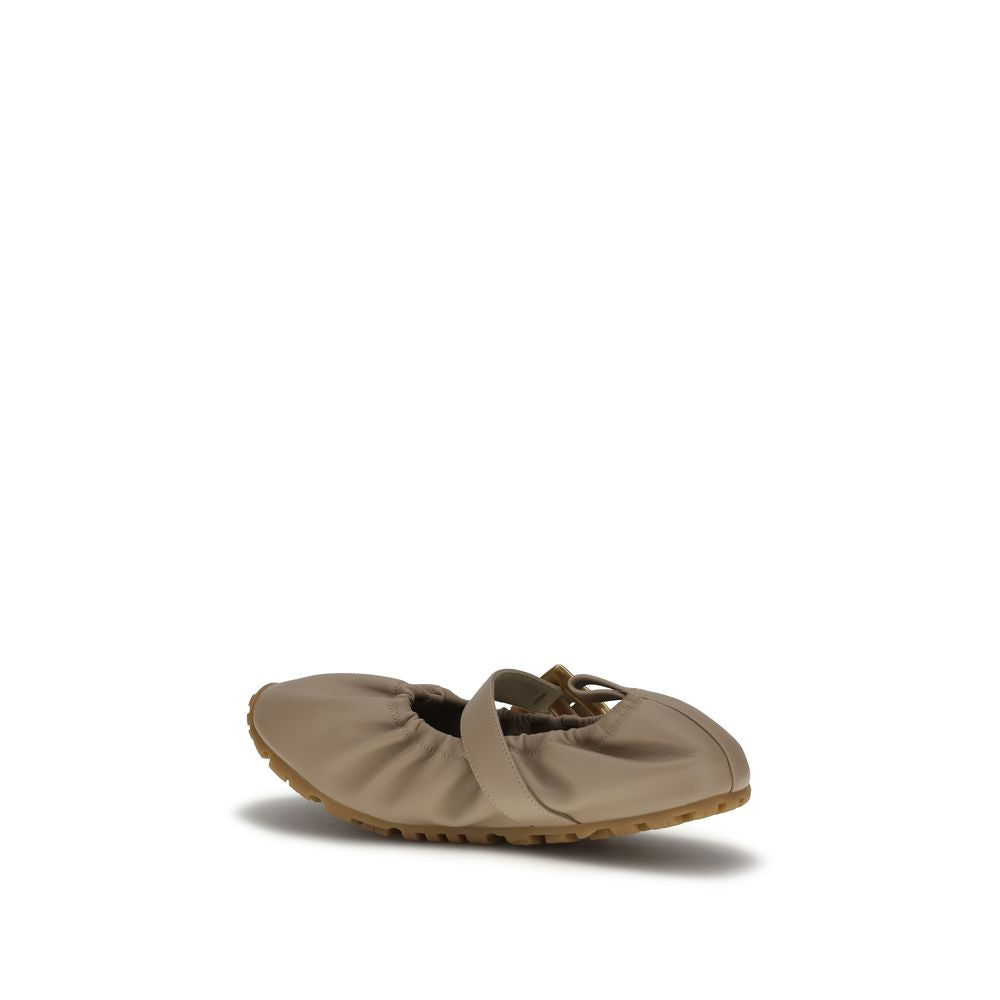 Balmain Beige Lamb Ovis Aries Ballet Flats