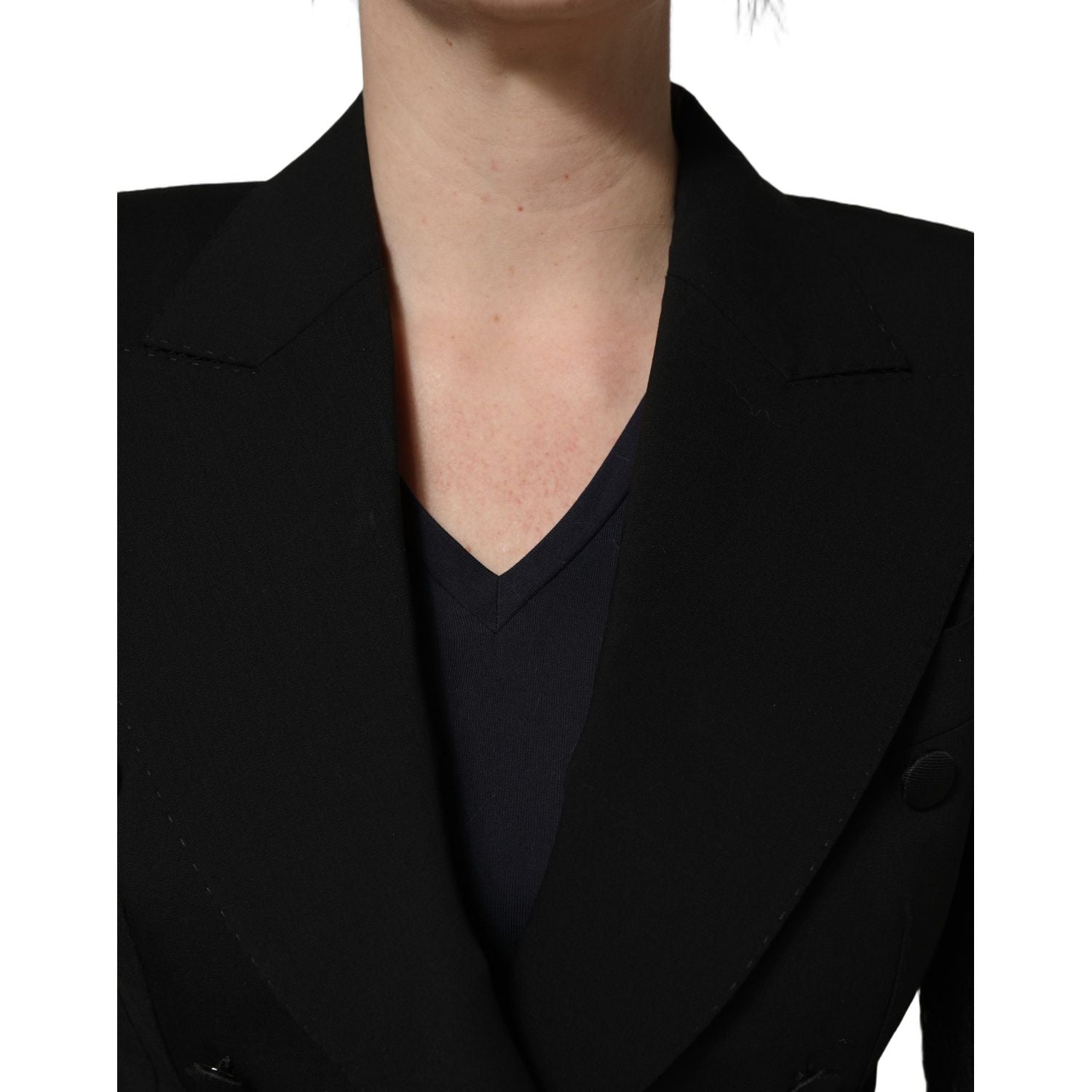 Dolce & Gabbana Black Wool DoubleBreasted Lace Sleeve Jacket