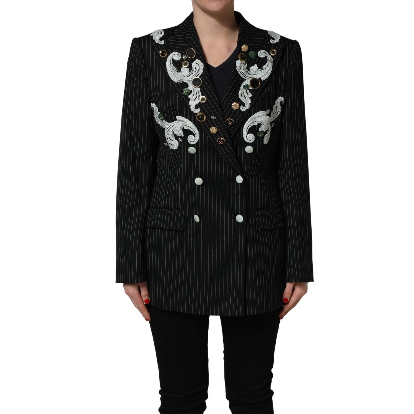 Dolce & Gabbana Black Stripe Double-Breasted Blazer Jacket