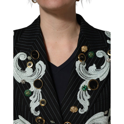Dolce & Gabbana Black Stripe Double-Breasted Blazer Jacket