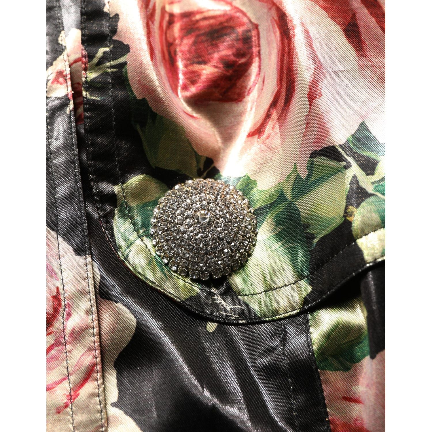 Dolce & Gabbana Black Floral Belted Polyester Trench Coat Jacket