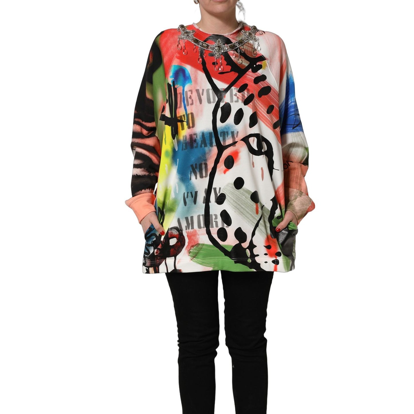Dolce & Gabbana Multicolor Embellished Graffiti Sweatshirt