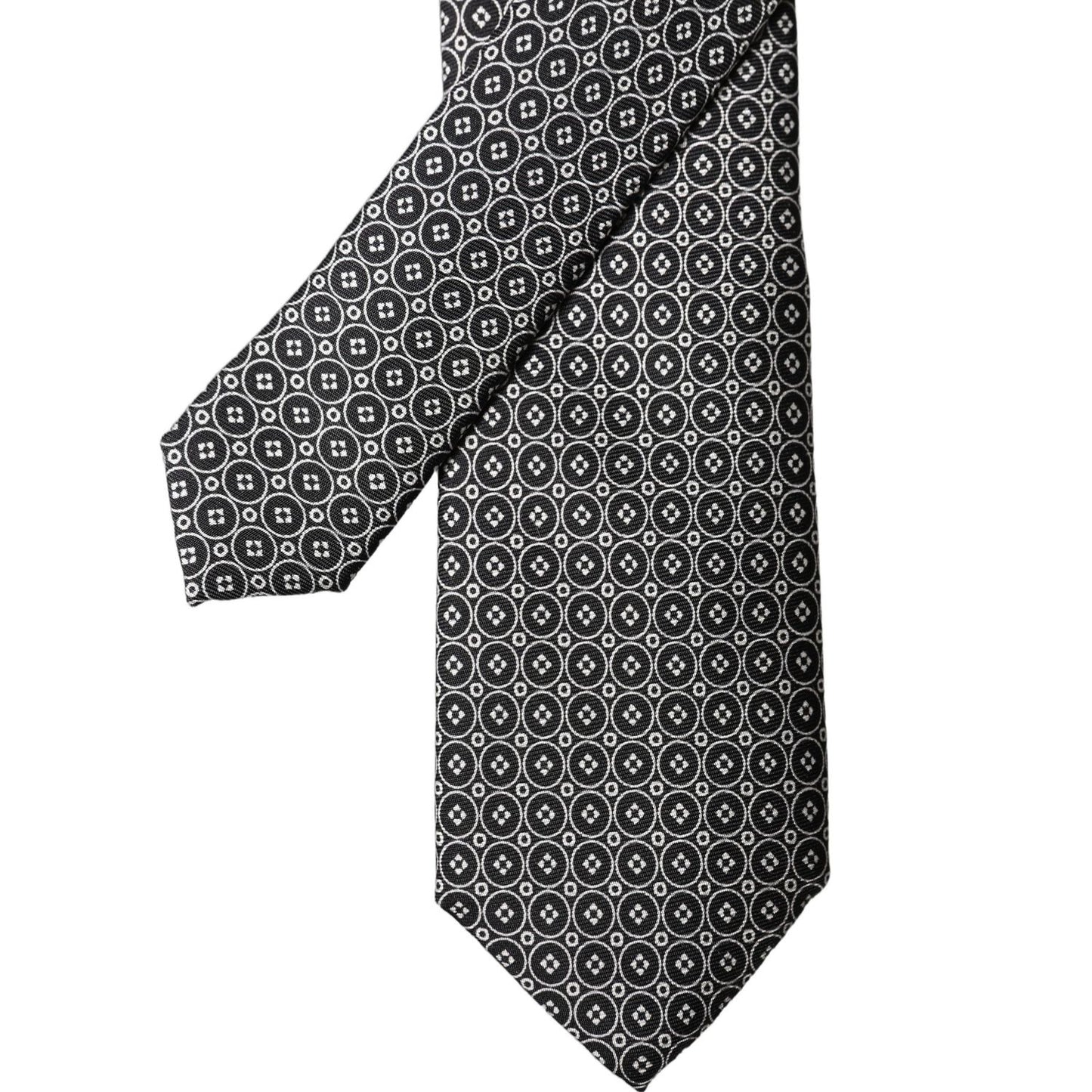 Dolce & Gabbana Black White Patterned Silk Adjustable Men Necktie Tie