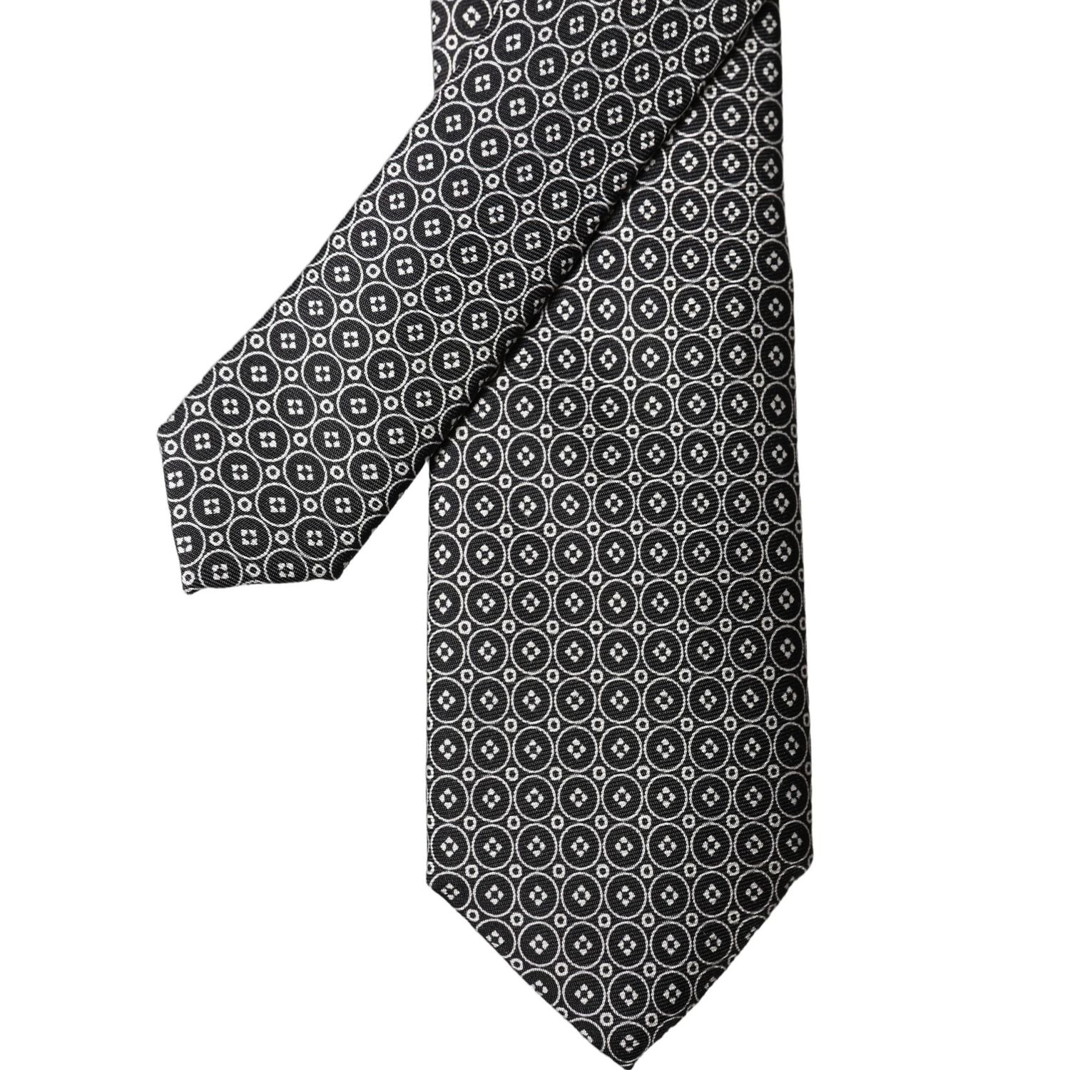 Dolce & Gabbana Black White Patterned Silk Adjustable Men Necktie Tie