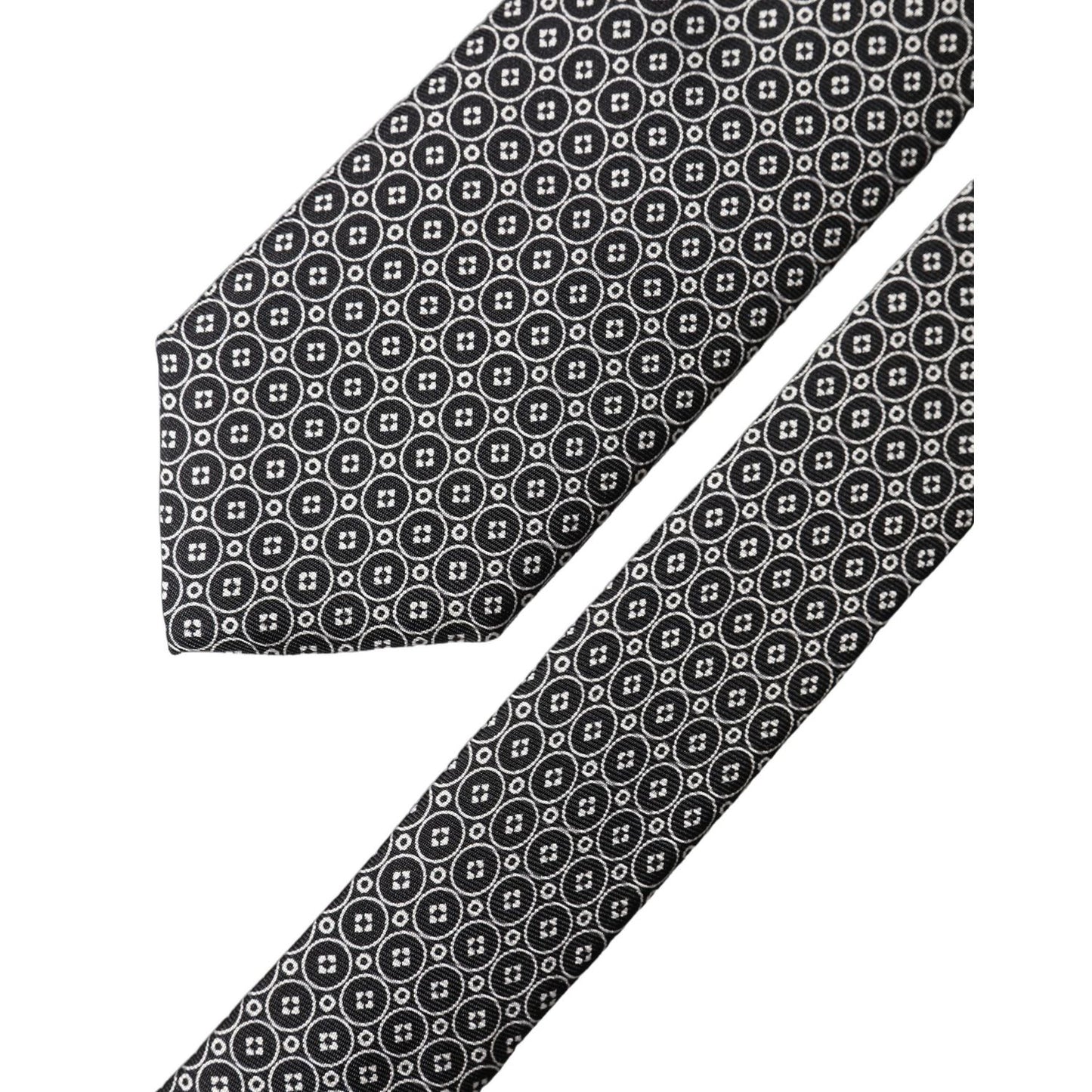 Dolce & Gabbana Black White Patterned Silk Adjustable Men Necktie Tie
