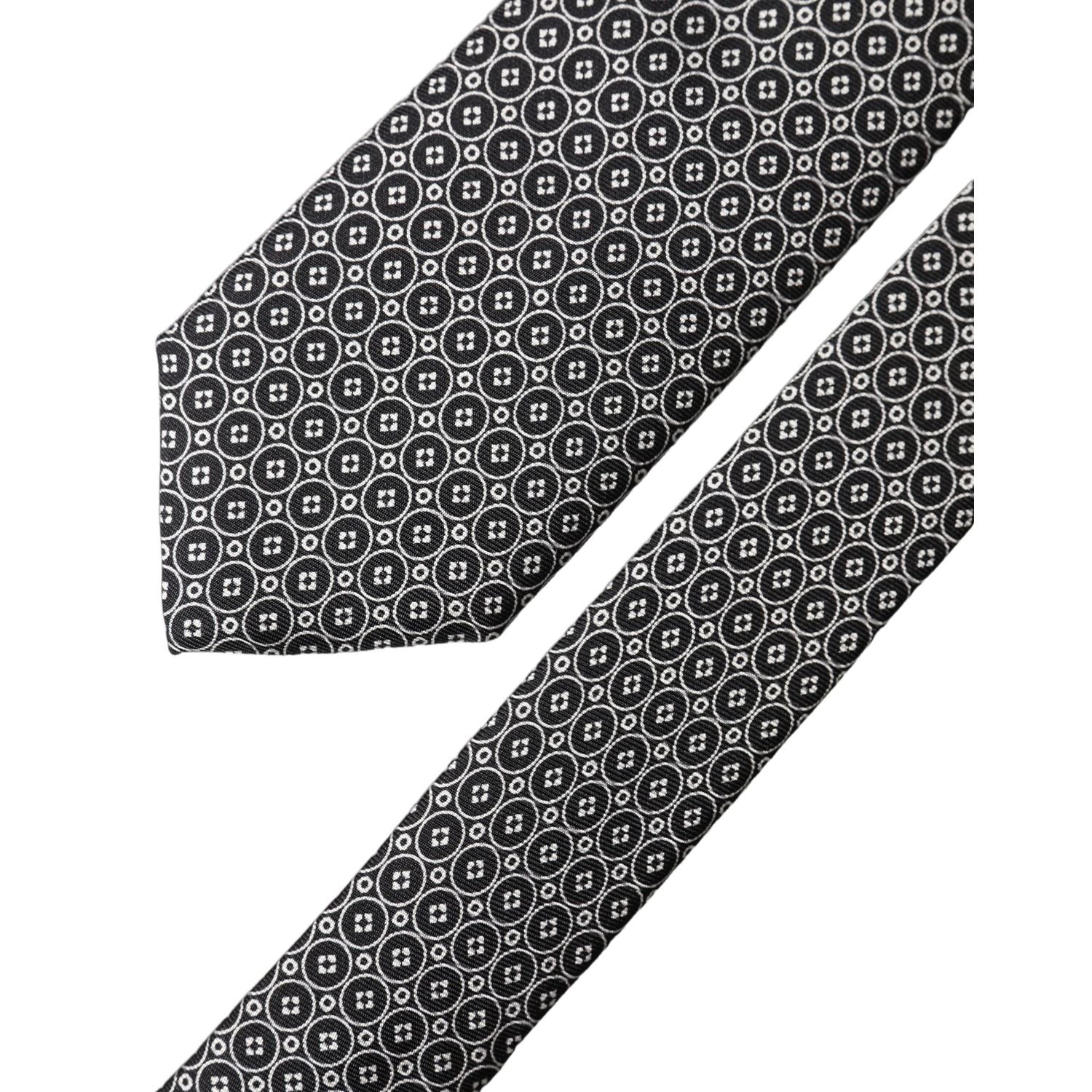 Dolce & Gabbana Black White Patterned Silk Adjustable Men Necktie Tie