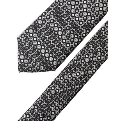 Dolce & Gabbana Black White Patterned Silk Adjustable Men Necktie Tie