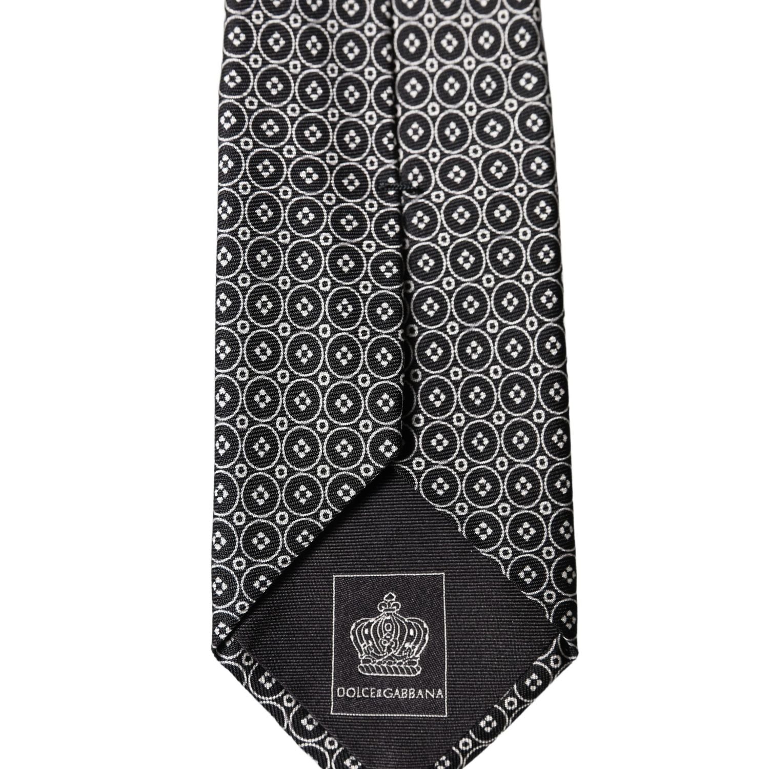 Dolce & Gabbana Black White Patterned Silk Adjustable Men Necktie Tie