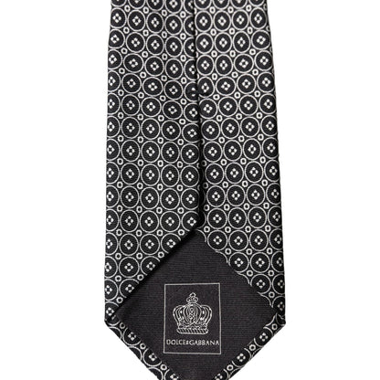 Dolce & Gabbana Black White Patterned Silk Adjustable Men Necktie Tie