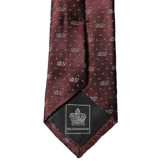 Dolce & Gabbana Burgundy Logo Monogram Silk Adjustable Men Necktie Tie