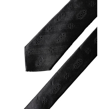 Dolce & Gabbana Black Patterned 100% Silk Adjustable Men Necktie Tie