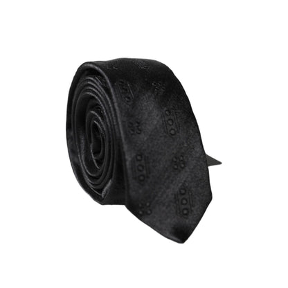 Dolce & Gabbana Black Patterned 100% Silk Adjustable Men Necktie Tie