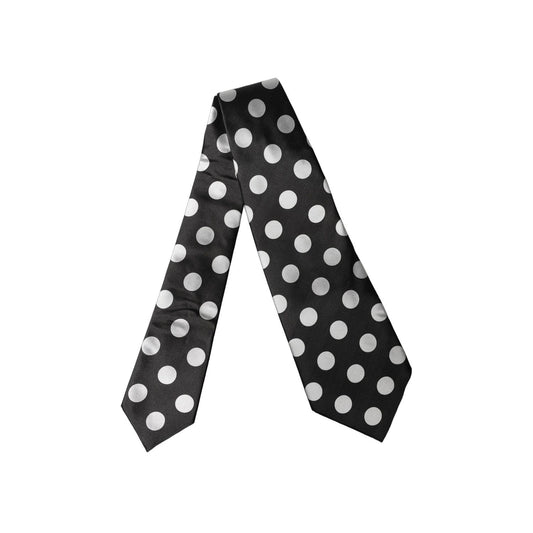 Dolce & Gabbana Black White Polka Dot Silk Adjustable Women Necktie Tie
