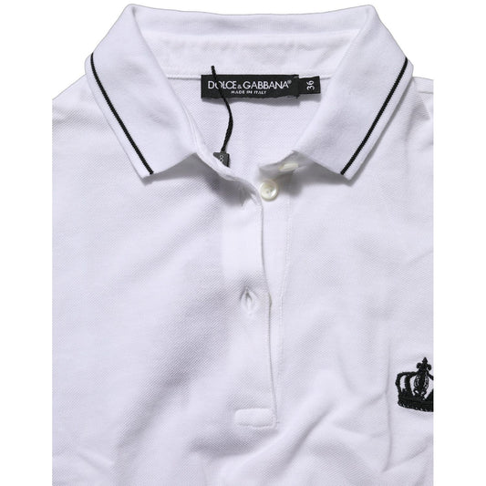 Dolce & Gabbana White Crown Cotton Short Sleeves Polo Top