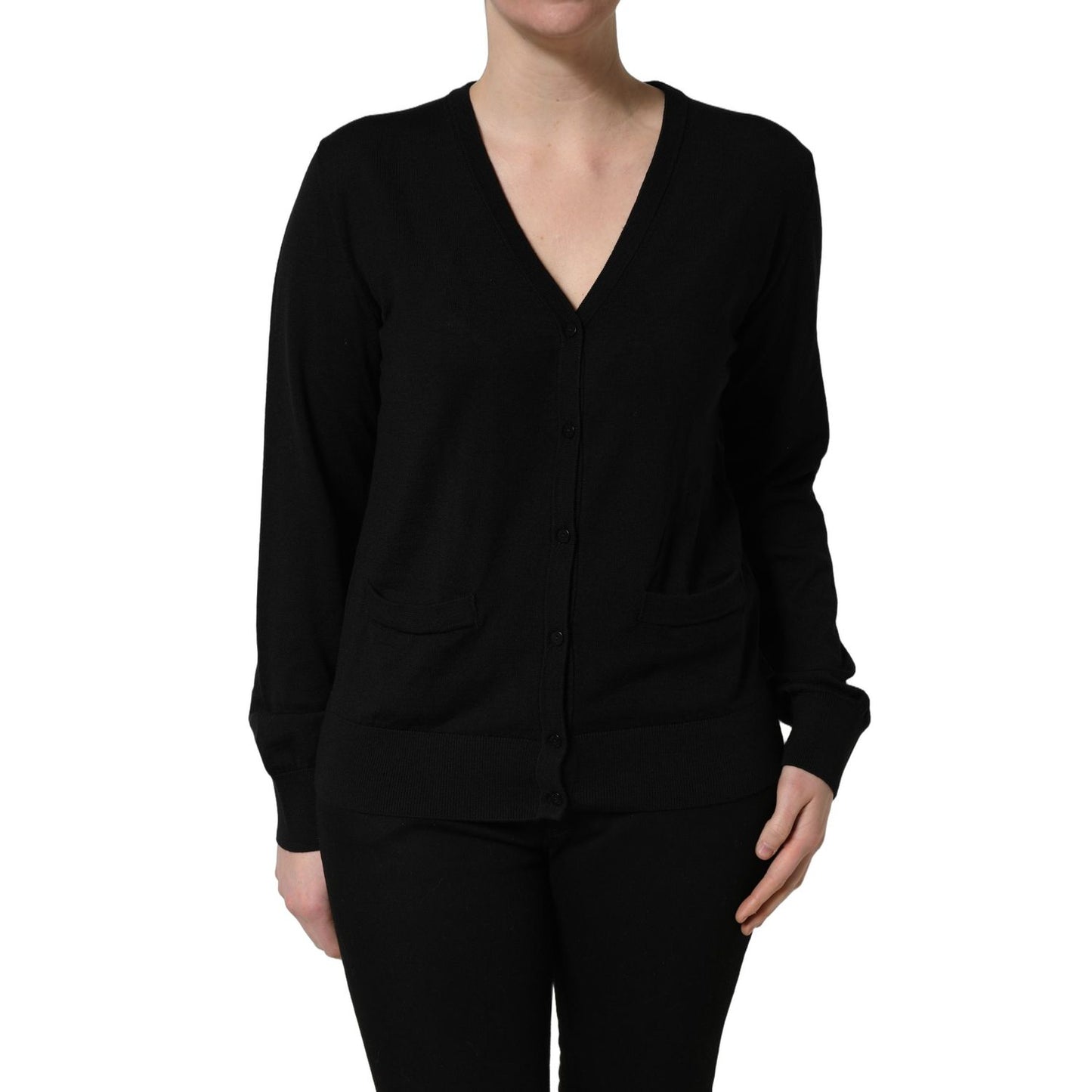 Dolce & Gabbana Black Wool Knit Button Cardigan Sweater