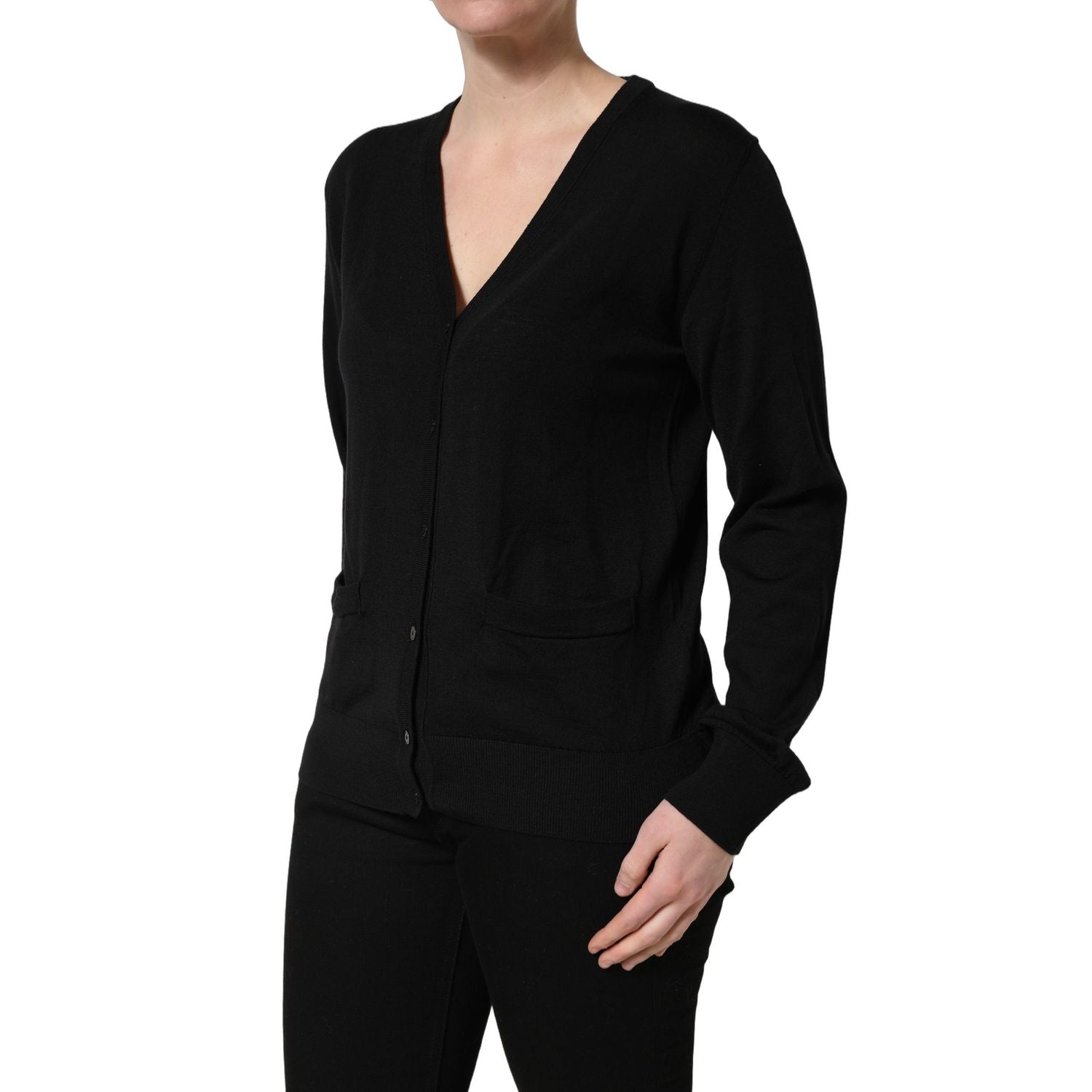 Dolce & Gabbana Black Wool Knit Button Cardigan Sweater