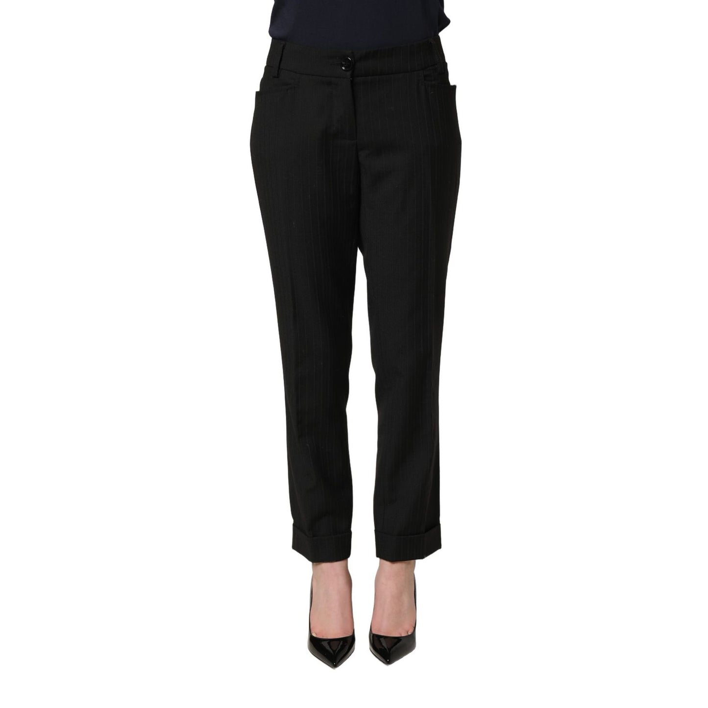 Dolce & Gabbana Black Mid Waisted Polyester Trouser Pants