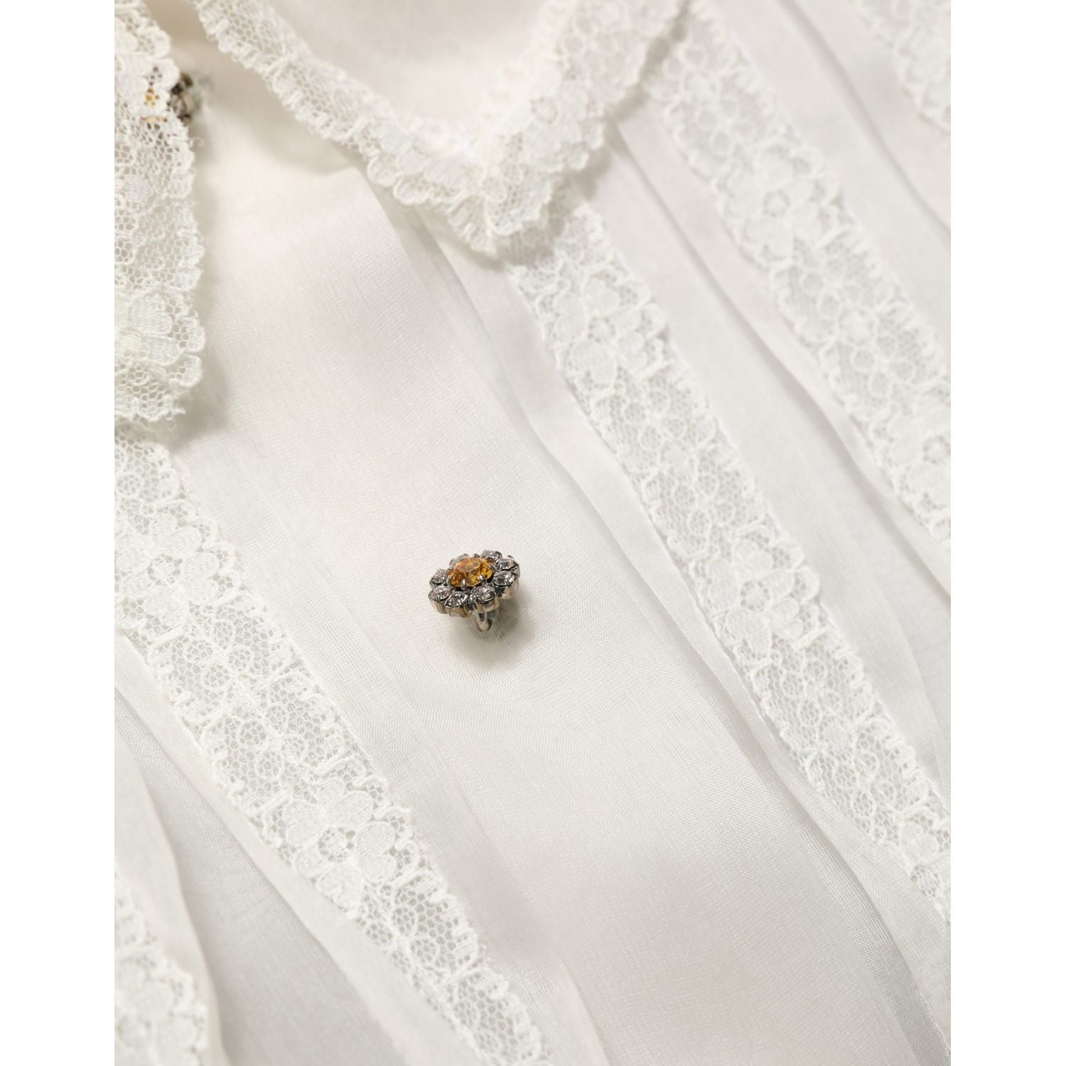 Dolce & Gabbana White Ruffled Sheer Silk Buttoned Blouse Top