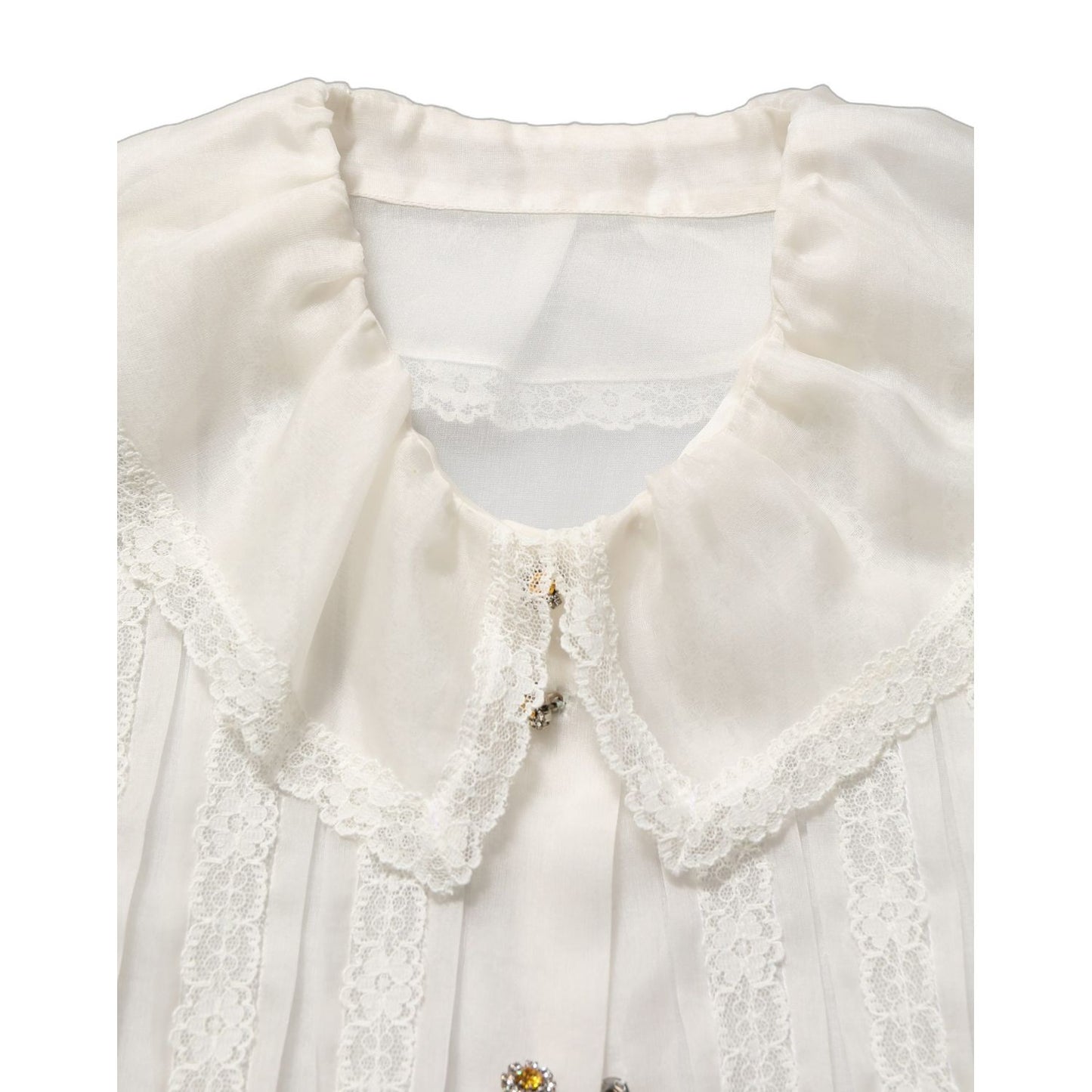Dolce & Gabbana White Ruffled Sheer Silk Buttoned Blouse Top