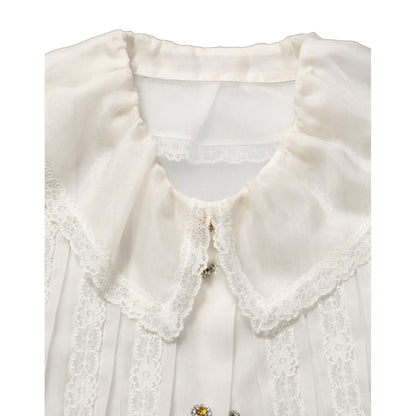 Dolce & Gabbana White Ruffled Sheer Silk Buttoned Blouse Top