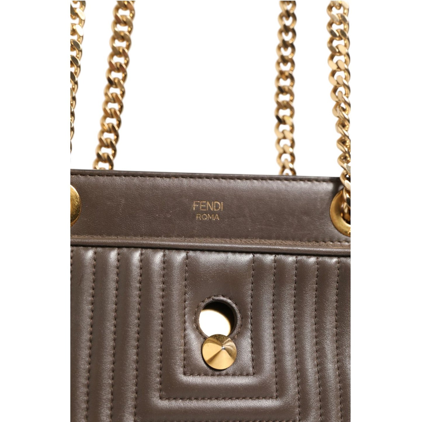 Fendi Brown Quilted Lambskin Leather Dotcom Click Small Shoulder Bag