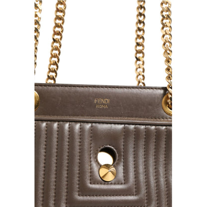 Fendi Brown Quilted Lambskin Leather Dotcom Click Small Shoulder Bag