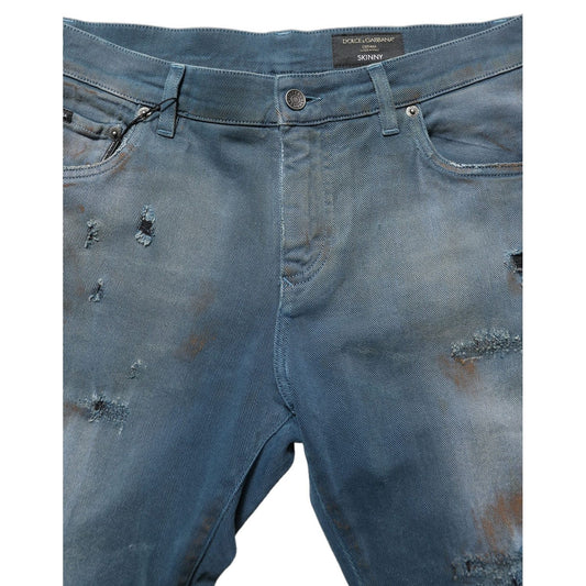 Dolce & Gabbana Blue Distressed Mid Waist Skinny Denim Jeans