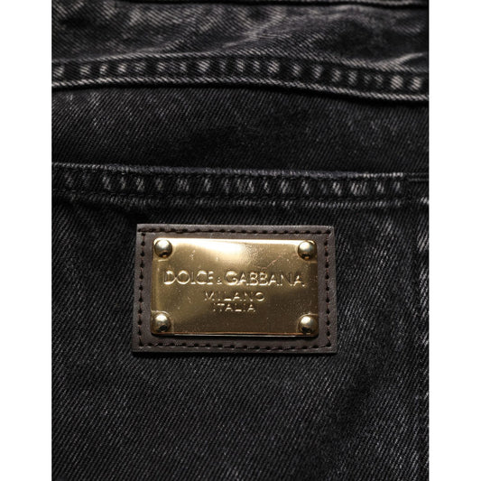 Dolce & Gabbana Black Distressed Cotton Straight Denim Jeans