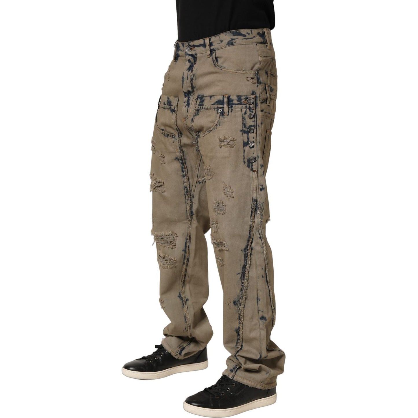 Dolce & Gabbana Beige Bleached Deconstructed Men Denim Jeans