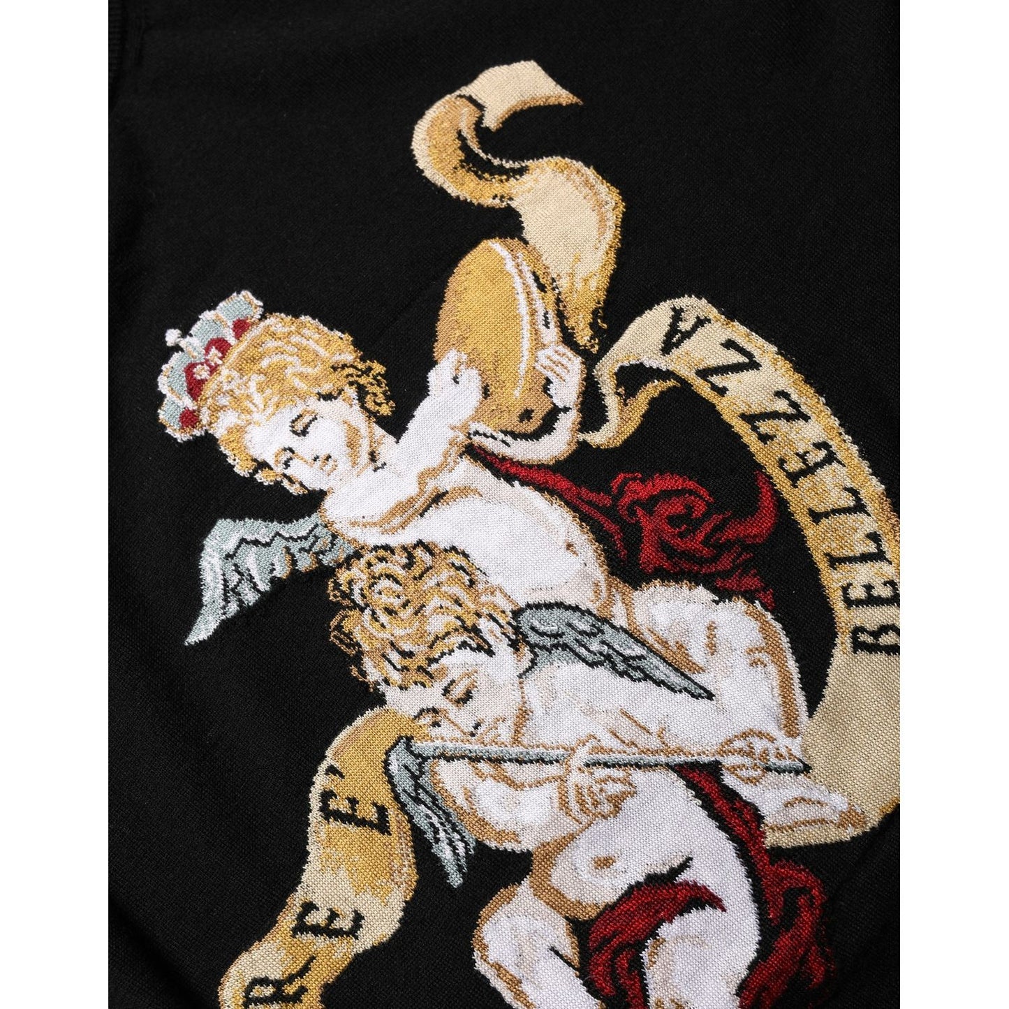 Dolce & Gabbana Black Angels Wool Crew Neck Pullover Sweater
