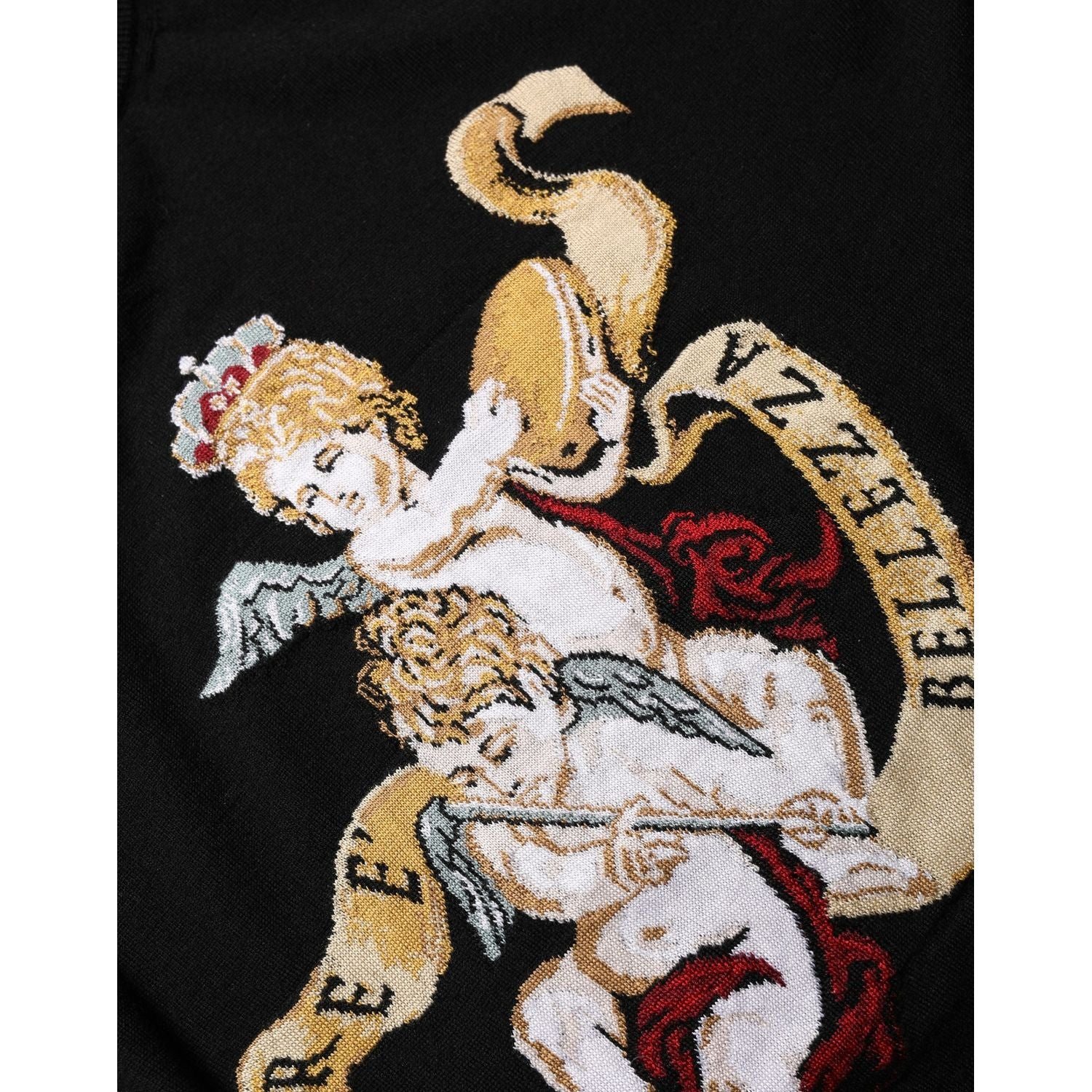 Dolce & Gabbana Black Angels Wool Crew Neck Pullover Sweater