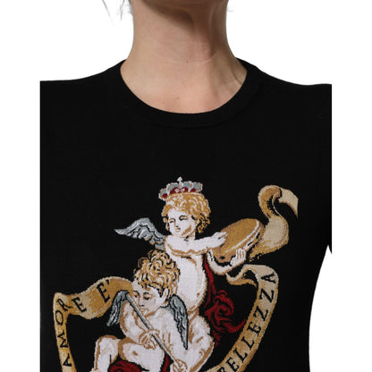 Dolce & Gabbana Black Angels Wool Crew Neck Pullover Sweater