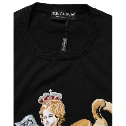 Dolce & Gabbana Black Angels Wool Crew Neck Pullover Sweater