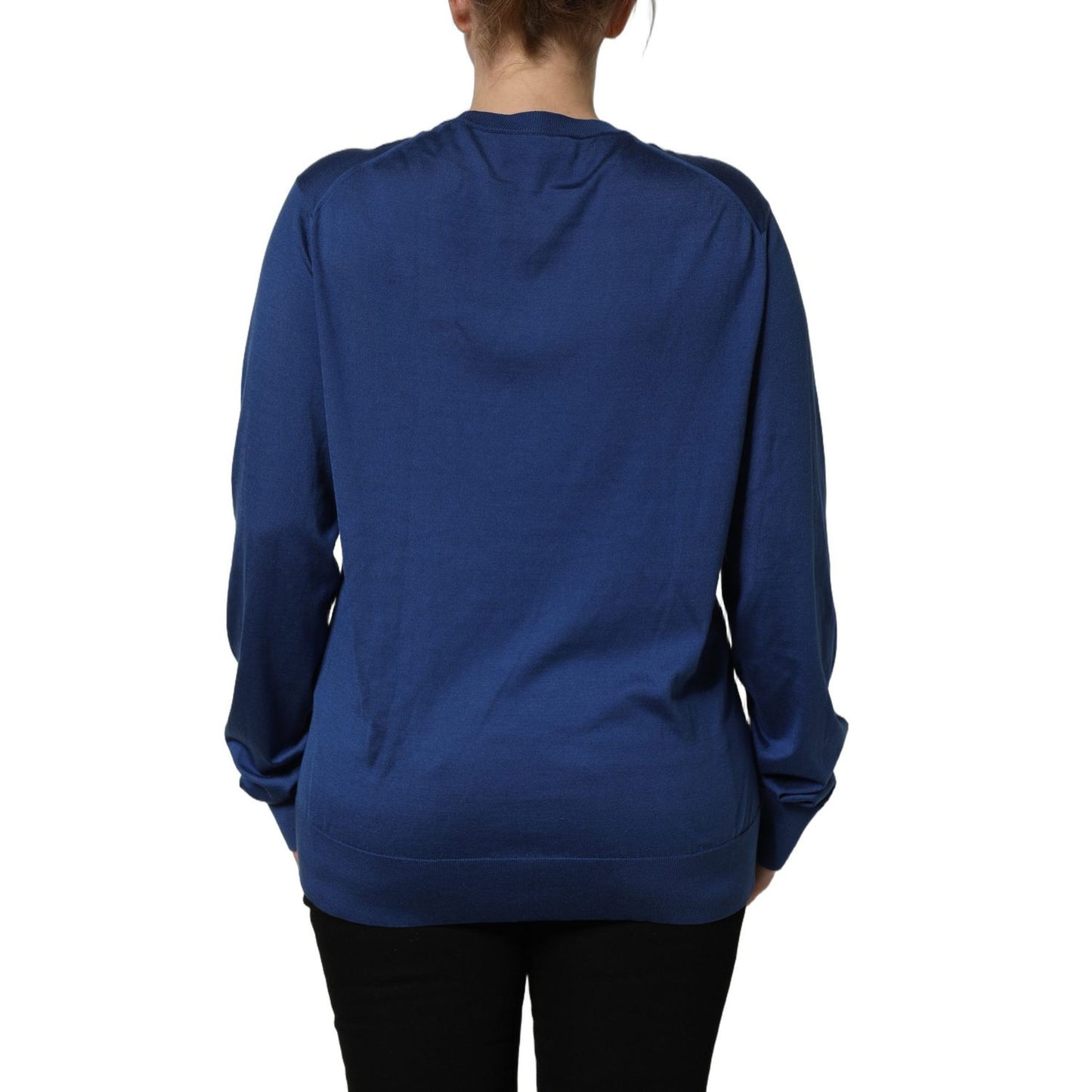 Dolce & Gabbana Blue Silk DG Logo Crew Neck Pullover Sweater