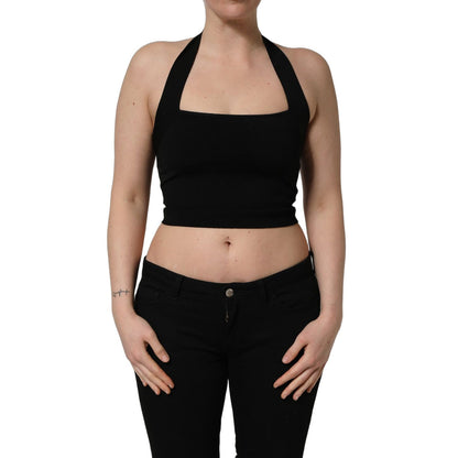 Dolce & Gabbana Black Square Neck Halter Cropped Tank Top